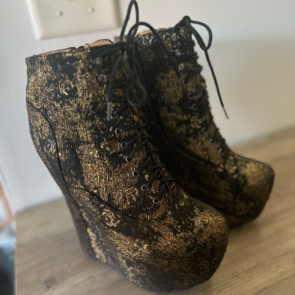 Jeffrey Campbell Havana Last Metallic Flower Platform Boots Handmade Shoes - Picture 14 of 14